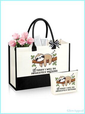 Sloth Tote Bag Set with Makeup Bag - Canvas